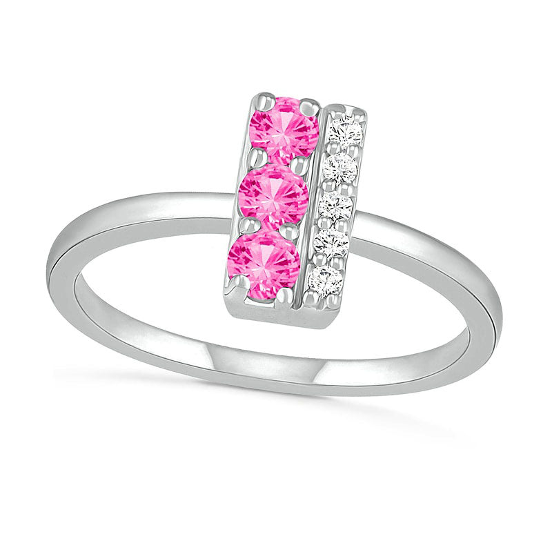 3.0mm Lab-Created Pink and White Sapphire Double Row Bar Ring in Sterling Silver