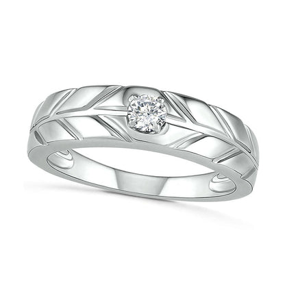 Men's 0.20 CT. Natural Clarity Enhanced Diamond Solitaire Textured Wedding Band in Solid 10K White Gold