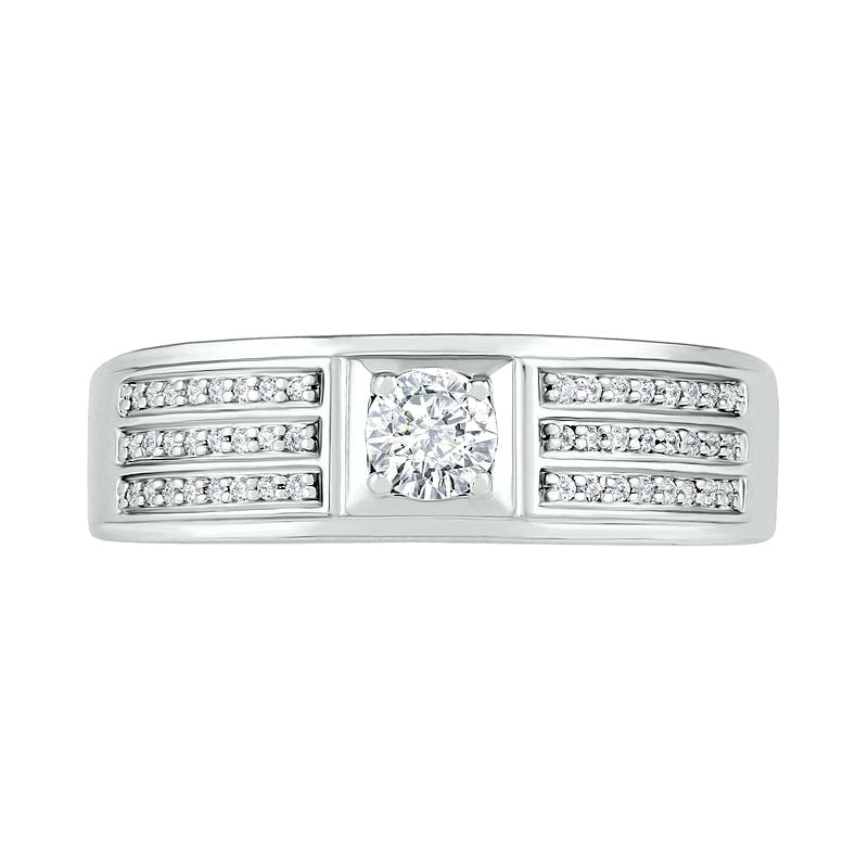 Men's 0.38 CT. T.W. Natural Diamond Multi-Row Wedding Band in Solid 10K White Gold