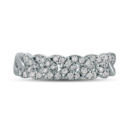 0.38 CT. T.W. Natural Diamond Cuban Curb Chain Link Stackable Anniversary Band in Solid 10K White Gold