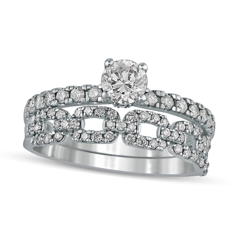 1.0 CT. T.W. Natural Diamond Rolo Chain Link Bridal Engagement Ring Set in Solid 10K White Gold