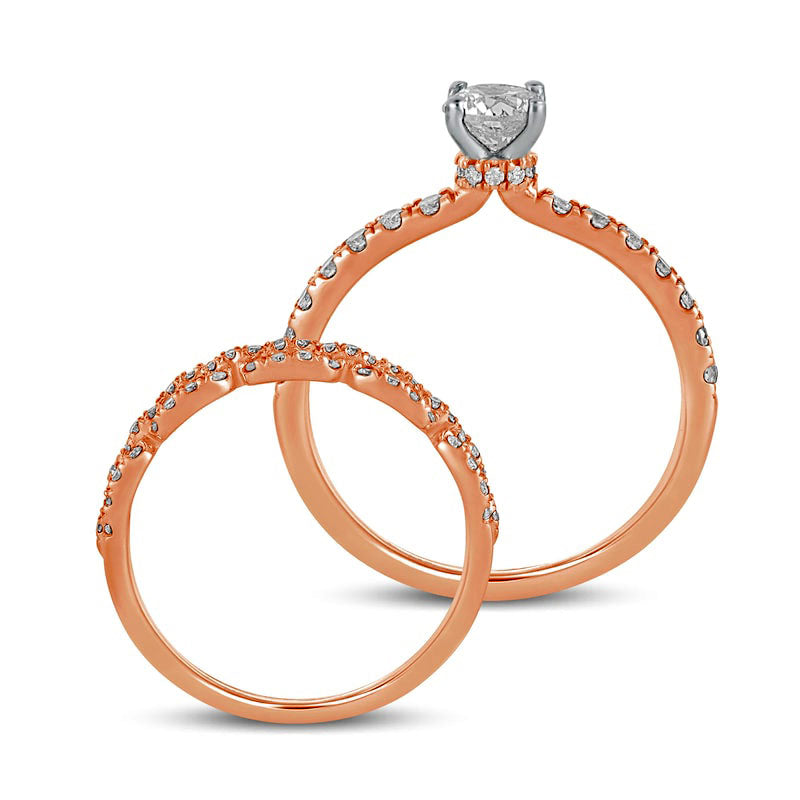 1.0 CT. T.W. Natural Diamond Rolo Chain Link Bridal Engagement Ring Set in Solid 10K Rose Gold