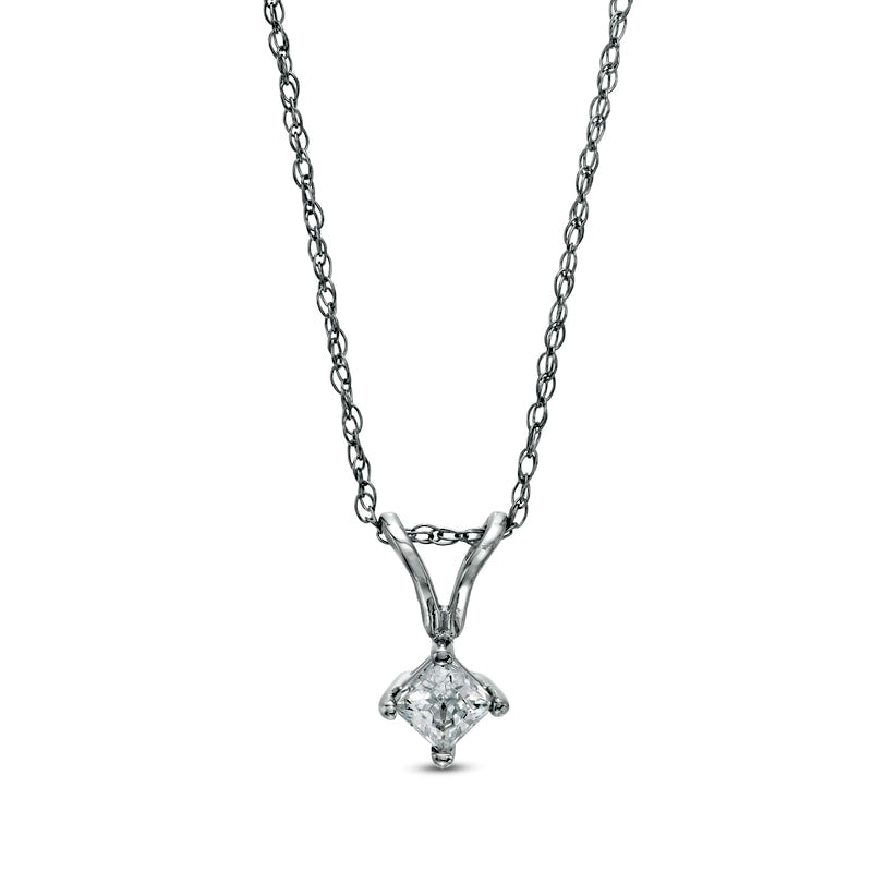 0.17 CT. Princess-Cut Natural Clarity Enhanced Solitaire Tilted Pendant in 14K White Gold (J/I3)