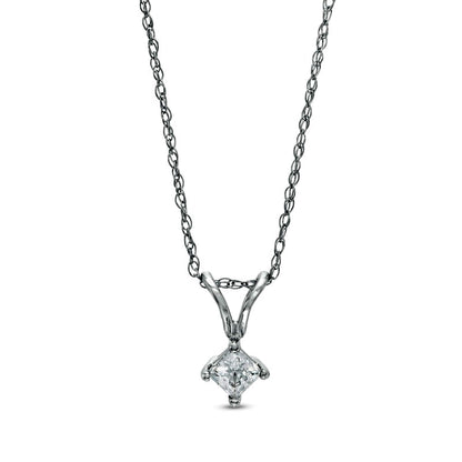 0.17 CT. Princess-Cut Natural Clarity Enhanced Solitaire Tilted Pendant in 14K White Gold (J/I3)