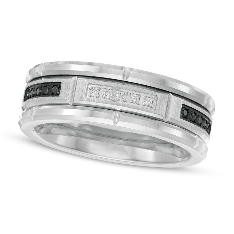 Men's 0.13 CT. T.W. Black Enhanced and White Natural Diamond Brick Pattern Wedding Band in Tungsten and Black IP - Size 10