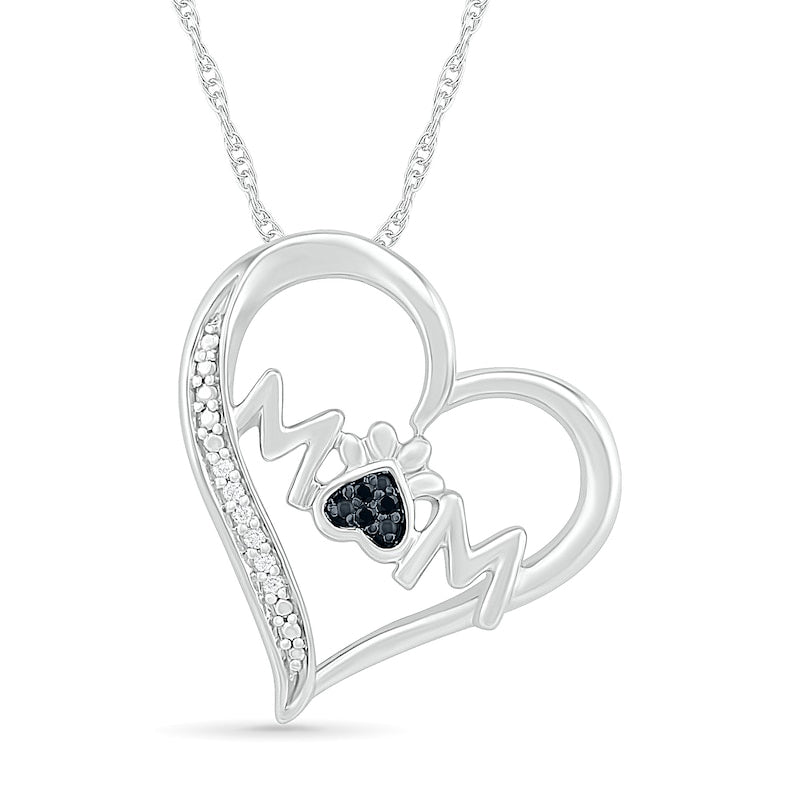 0.05 CT. T.W. Black Enhanced and White Natural Diamond Tilted Heart MOM" Pendant in Sterling Silver"