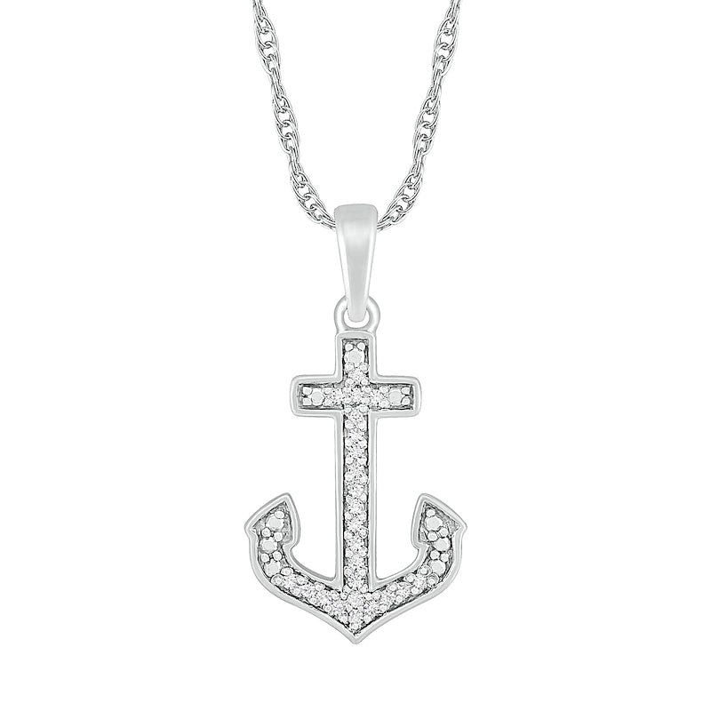 0.07 CT. T.W. Natural Diamond Anchor Pendant in Sterling Silver