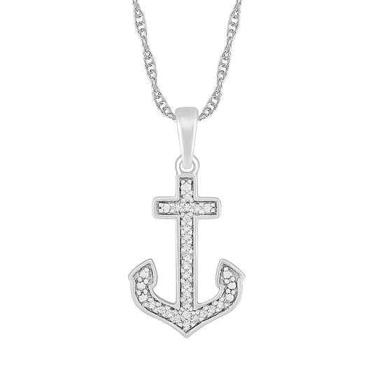 0.07 CT. T.W. Natural Diamond Anchor Pendant in Sterling Silver