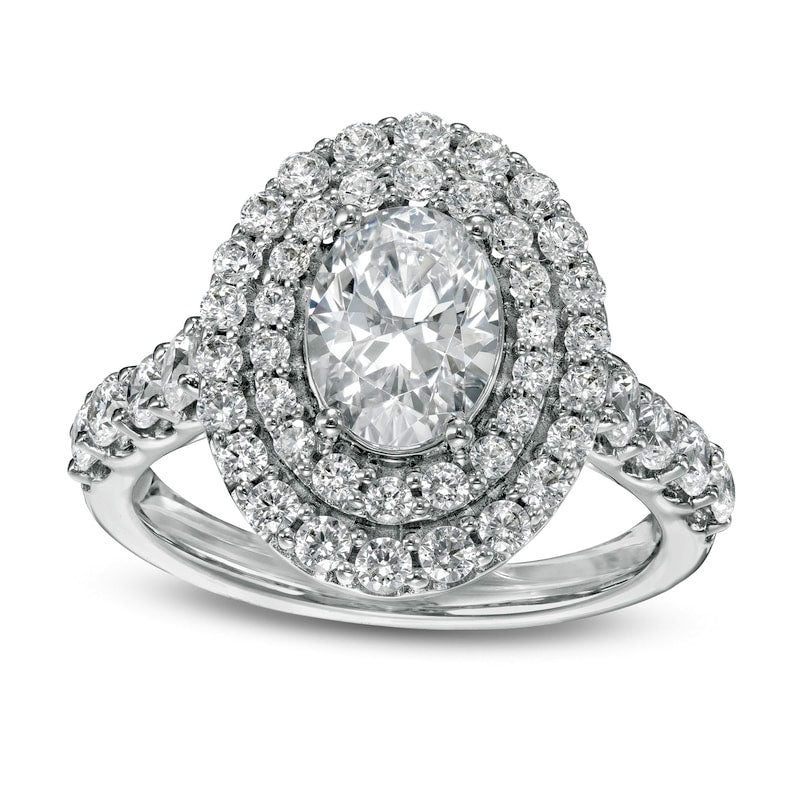 2.75 CT. T.W. Certified Lab-Created Oval Diamond Double Frame Engagement Ring in Solid 14K White Gold (F/VS2)