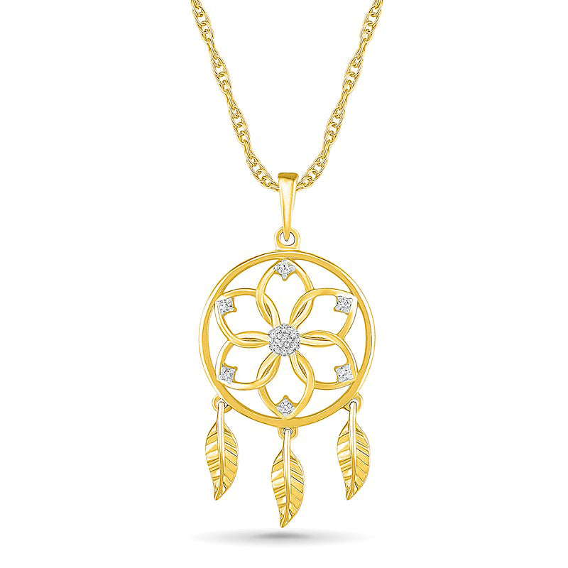 0.05 CT. T.W. Natural Diamond Dream Catcher Pendant in 10K Yellow Gold