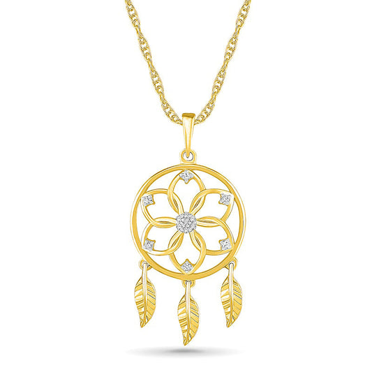 0.05 CT. T.W. Natural Diamond Dream Catcher Pendant in 10K Yellow Gold