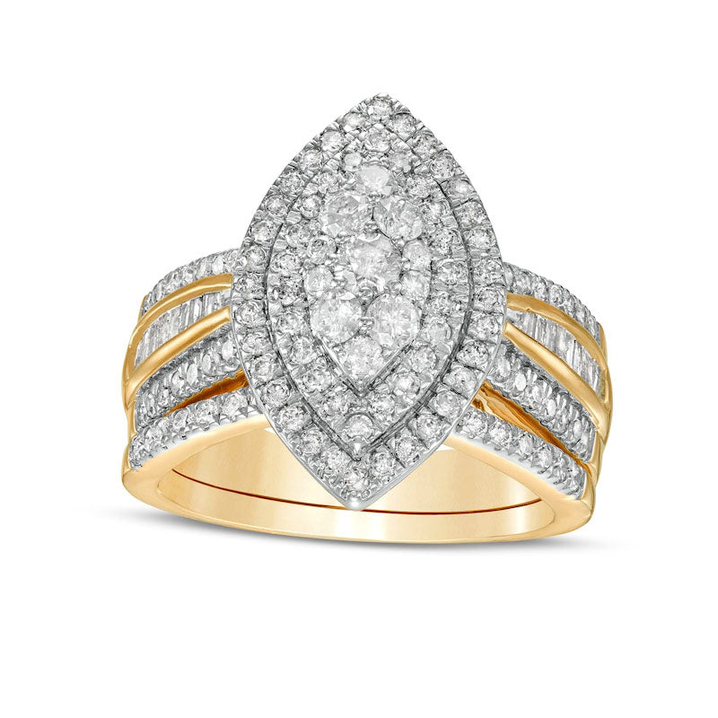 1.25 CT. T.W. Composite Baguette and Round Natural Diamond Double Marquise-Shape Frame Bridal Engagement Ring Set in Solid 10K Yellow Gold