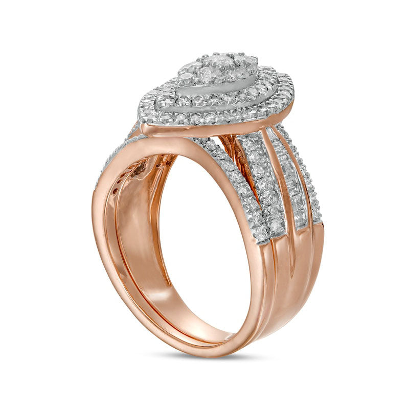 1.25 CT. T.W. Composite Baguette and Round Natural Diamond Double Marquise-Shape Frame Bridal Engagement Ring Set in Solid 10K Rose Gold
