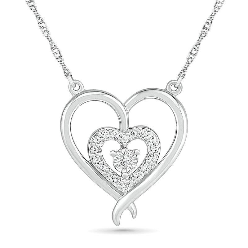 0.1 CT. T.W. Natural Diamond Double Heart Outline Necklace in Sterling Silver