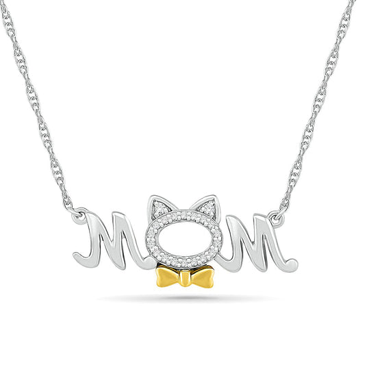 0.05 CT. T.W. Natural Diamond MOM" and Cat Outline Necklace in Sterling Silver and 10K Yellow Gold"