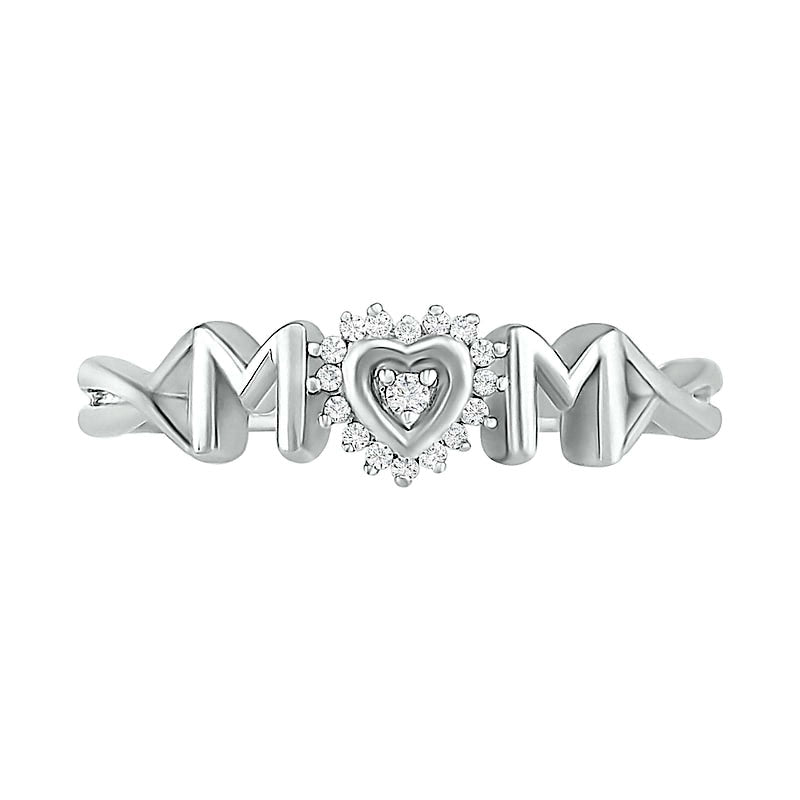 0.05 CT. T.W. Natural Diamond Frame MOM" with Heart Ring in Sterling Silver"