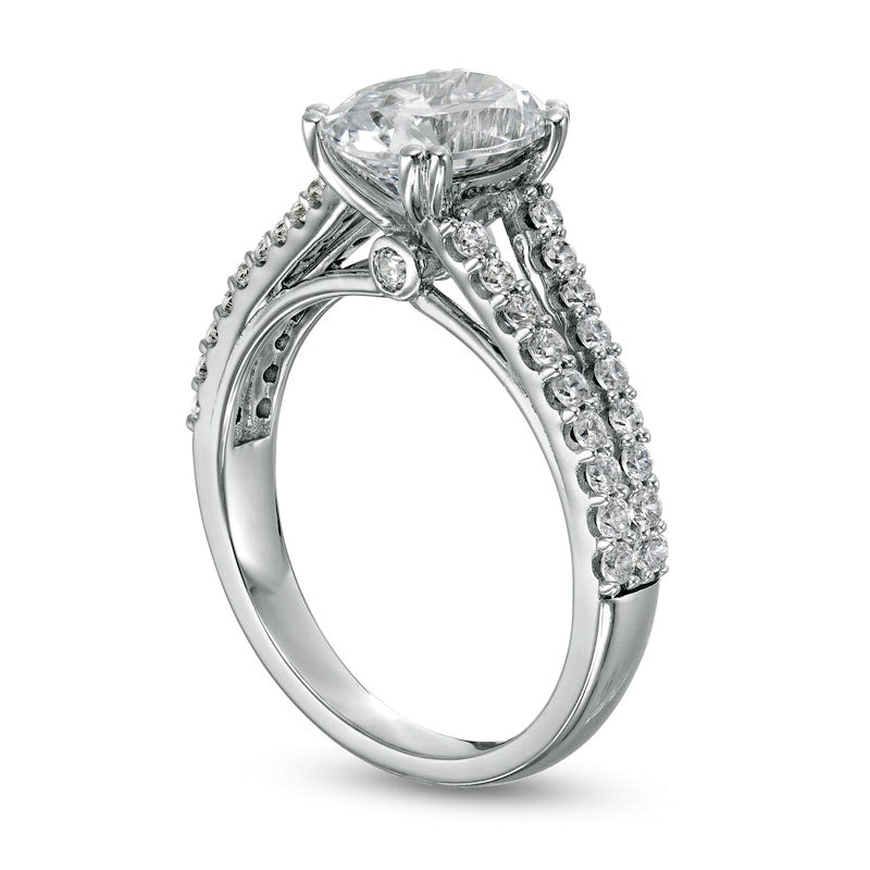 2.5 CT. T.W. Certified Oval Lab-Created Diamond Split Shank Engagement Ring in Solid 14K White Gold (F/VS2)