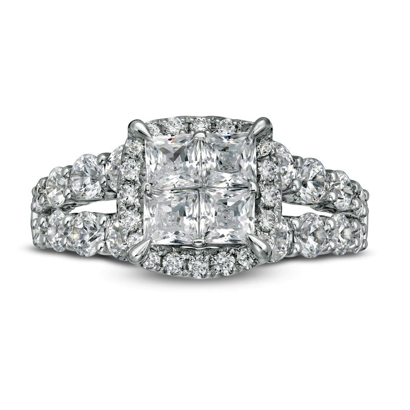 3.0 CT. T.W. Princess-Cut Quad Natural Diamond Frame Split Shank Engagement Ring in Solid 14K White Gold