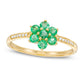 Emerald and Natural Diamond Accent Flower Cluster Ring in Solid 10K Yellow Gold