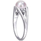 7.0-7.5mm Cultured Freshwater Pearl and Natural Diamond Accent Tri-Sides Split Shank Ring in Sterling Silver