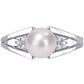 7.0-7.5mm Cultured Freshwater Pearl and Natural Diamond Accent Tri-Sides Split Shank Ring in Sterling Silver