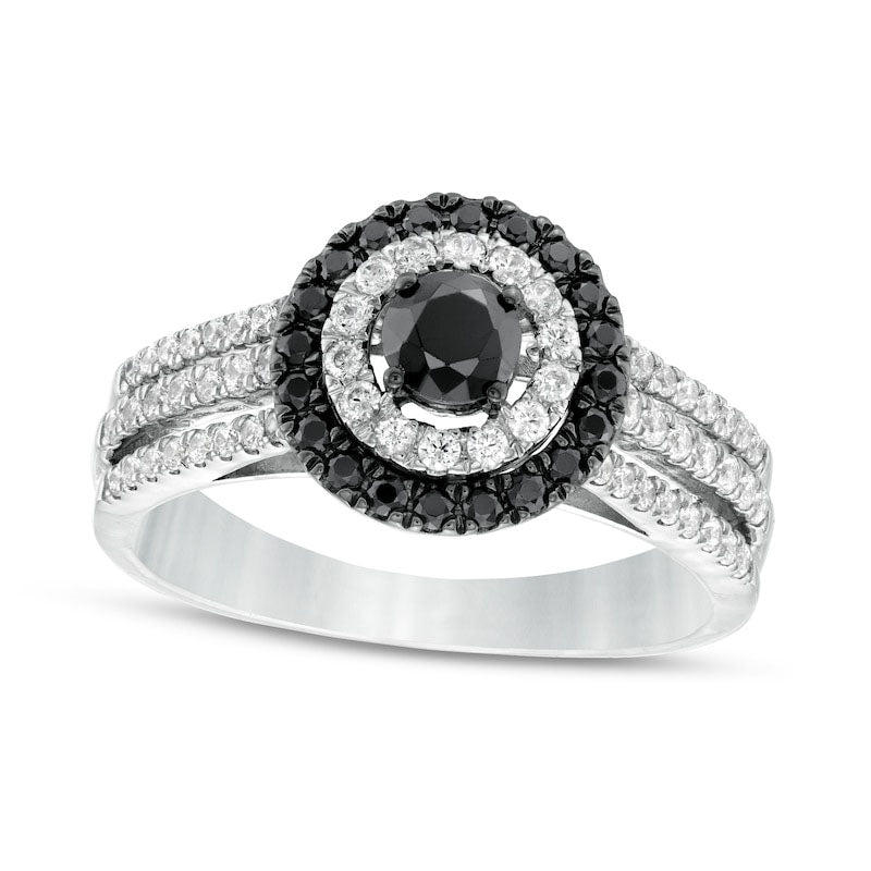 0.75 CT. T.W. Black Enhanced and White Natural Diamond Double Frame Multi-Row Engagement Ring in Solid 10K White Gold