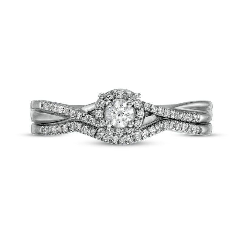 0.25 CT. T.W. Natural Diamond Frame Twist Shank Bridal Engagement Ring Set in Sterling Silver