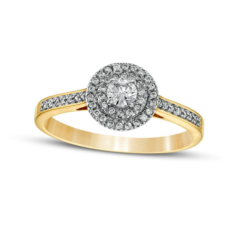 0.33 CT. T.W. Natural Diamond Double Frame Engagement Ring in Solid 10K Yellow Gold