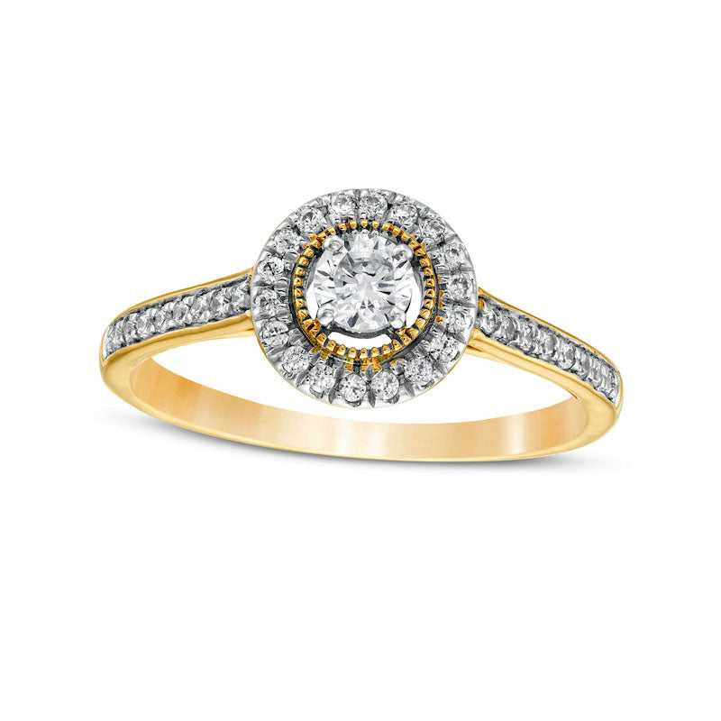 0.33 CT. T.W. Natural Diamond Frame Antique Vintage-Style Engagement Ring in Solid 10K Yellow Gold