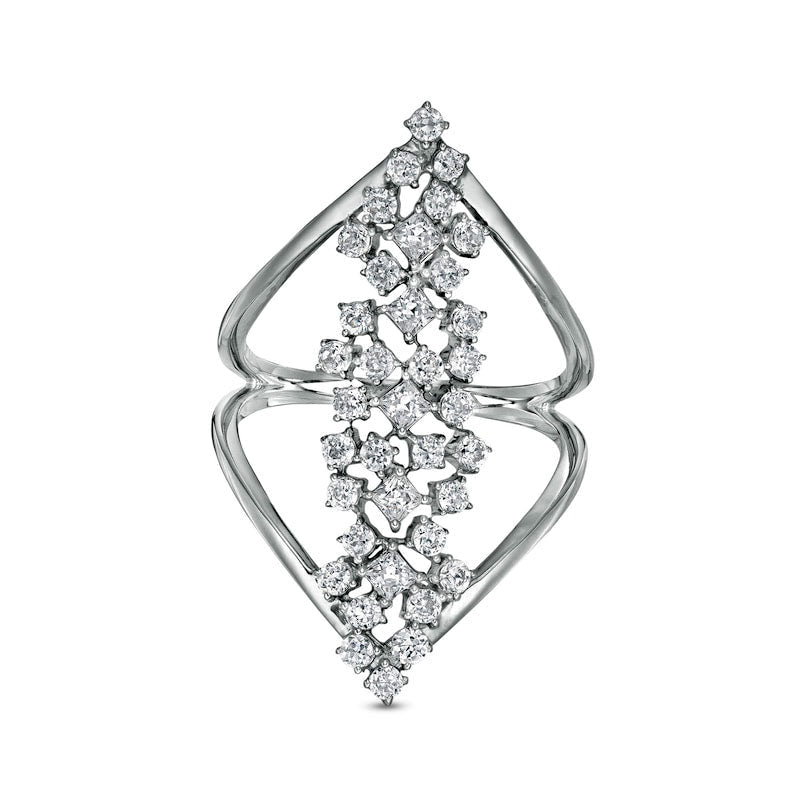 1.0 CT. T.W. Princess-Cut and Round Natural Diamond Open Scatter Ring in Solid 10K White Gold