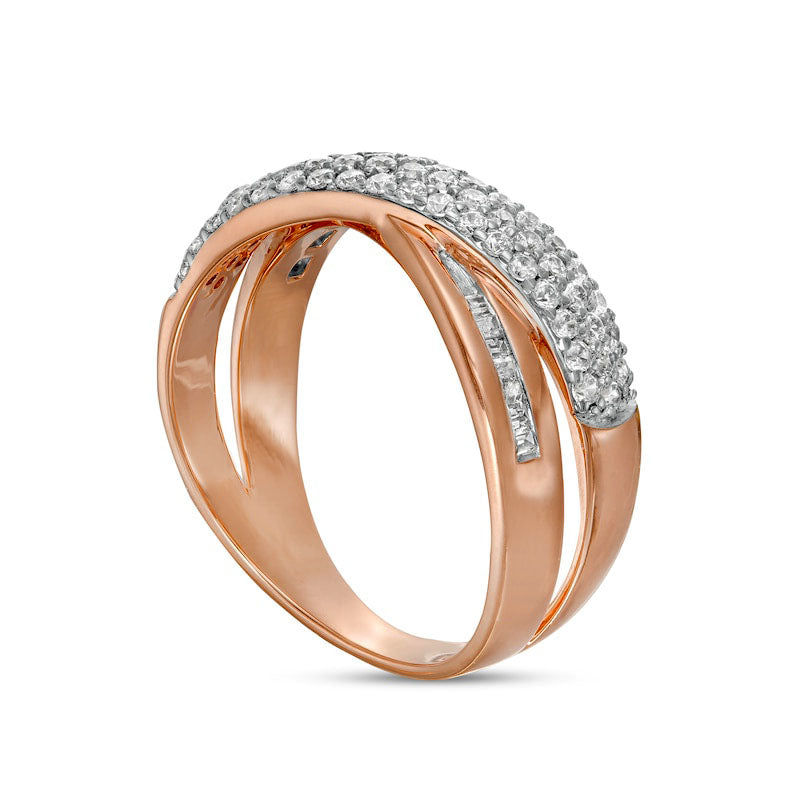 0.50 CT. T.W. Baguette and Round Natural Diamond Crossover Anniversary Band in Solid 10K Rose Gold