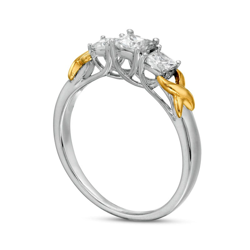 0.63 CT. T.W. Princess-Cut Natural Diamond Three Stone X" Shank Ring in Solid 10K Two-Tone Gold"