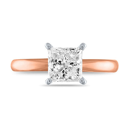 2.0 CT. Certified Princess-Cut Natural Clarity Enhanced Diamond Solitaire Engagement Ring in Solid 14K Rose Gold (I/I2)