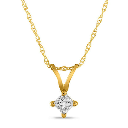0.17 CT. Princess-Cut Natural Clarity Enhanced Solitaire Pendant in 14K Gold (J/I3)