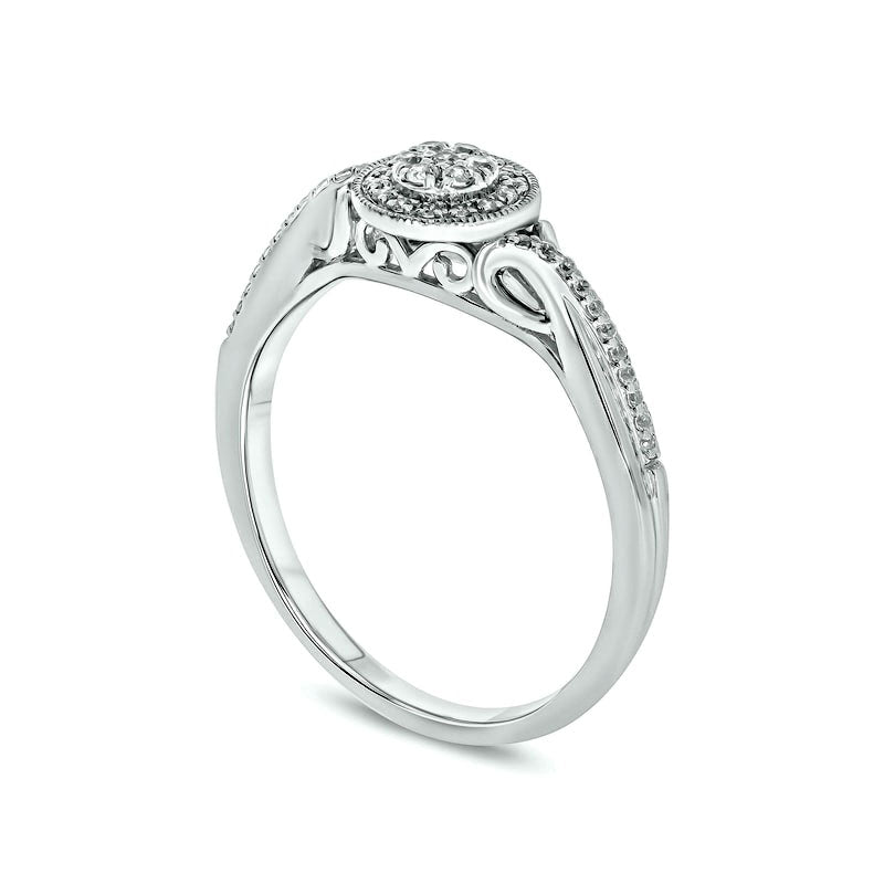 0.17 CT. T.W. Composite Natural Diamond Frame Antique Vintage-Style Promise Ring in Solid 10K White Gold