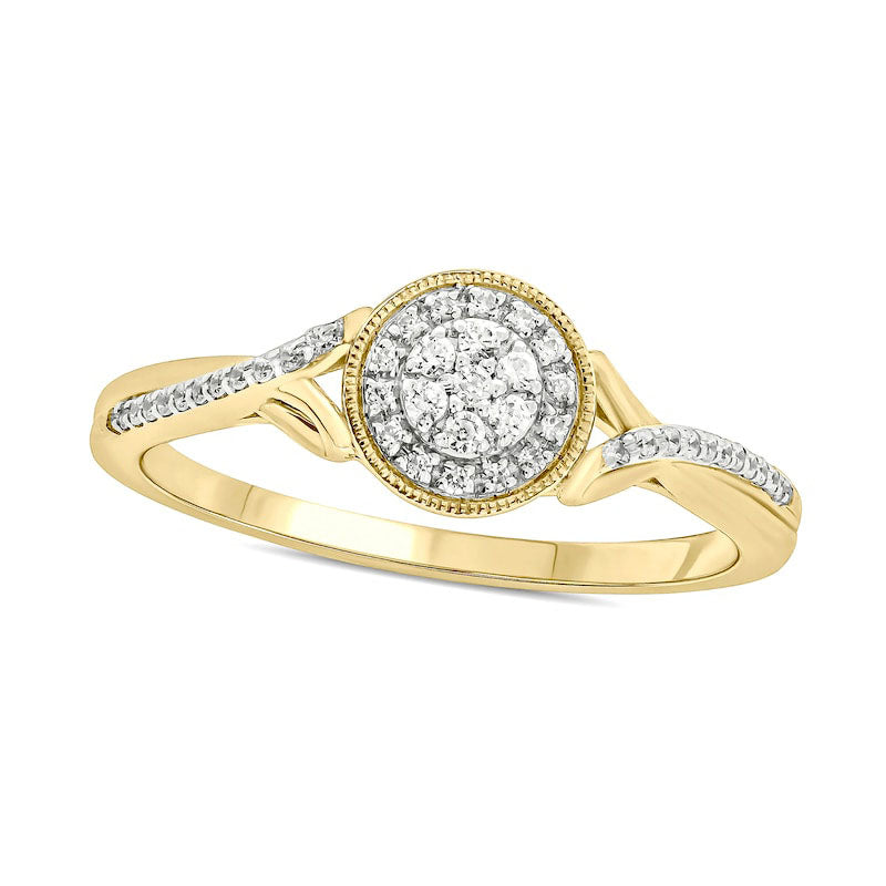 0.17 CT. T.W. Composite Natural Diamond Frame Antique Vintage-Style Promise Ring in Solid 10K Yellow Gold