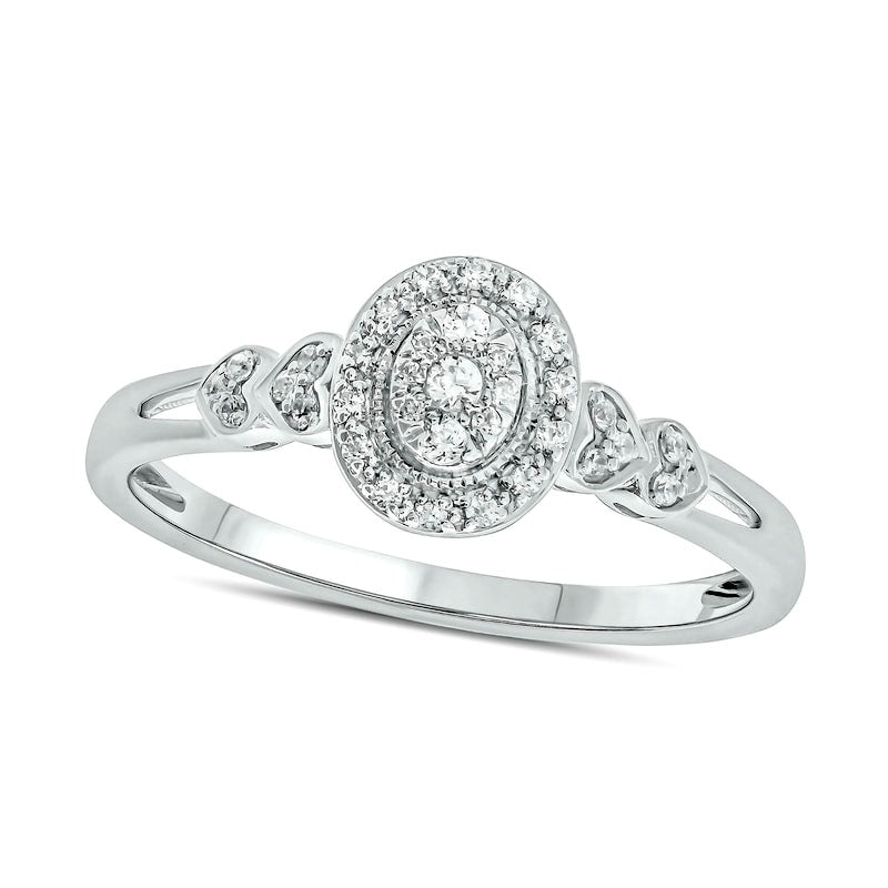 0.17 CT. T.W. Composite Natural Diamond Oval-Shaped Frame Double Heart Sides Promise Ring in Solid 10K White Gold