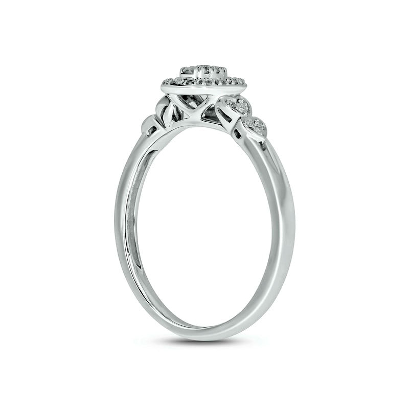 0.17 CT. T.W. Composite Natural Diamond Oval-Shaped Frame Double Heart Sides Promise Ring in Solid 10K White Gold