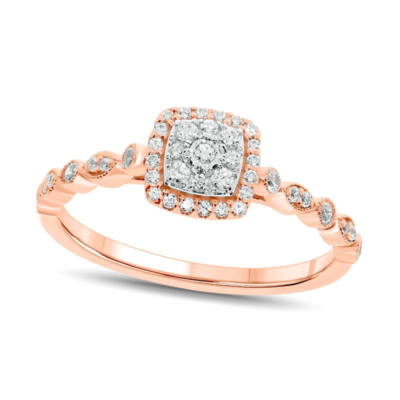 0.25 CT. T.W. Composite Natural Diamond Cushion-Shape Frame Geometric Shank Promise Ring in Solid 10K Rose Gold