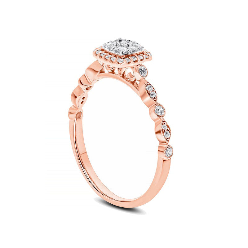 0.25 CT. T.W. Composite Natural Diamond Cushion-Shape Frame Geometric Shank Promise Ring in Solid 10K Rose Gold