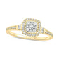 0.25 CT. T.W. Composite Baguette and Round Natural Diamond Cushion-Shape Frame Promise Ring in Solid 10K Yellow Gold