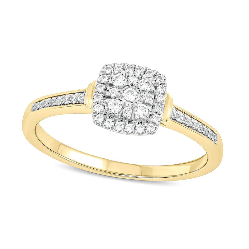 0.20 CT. T.W. Composite Natural Diamond Cushion-Shape Frame Promise Ring in Solid 10K Yellow Gold