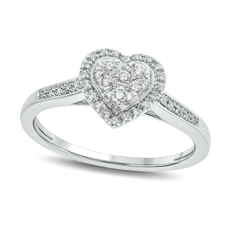 0.20 CT. T.W. Composite Natural Diamond Heart-Shape Frame Promise Ring in Solid 10K White Gold