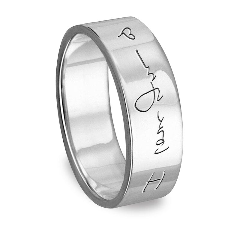 6.0mm Engravable Message Handwriting Comfort-Fit Wedding Band in Sterling Silver (1 Image and Line)