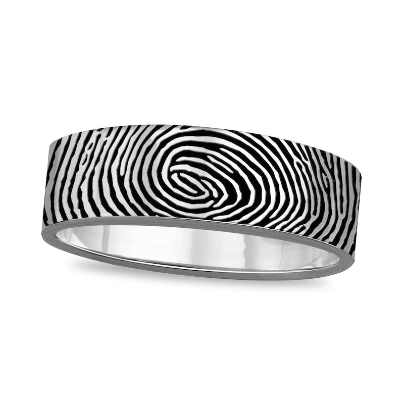 6.0mm Engravable Print Comfort-Fit Wedding Band in Sterling Silver (1 Image and Line)