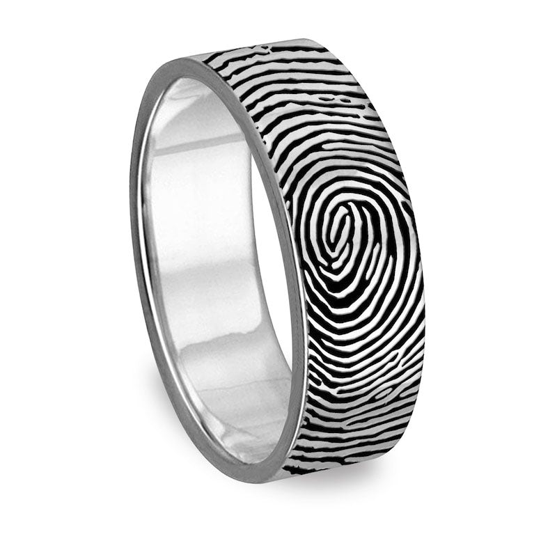 6.0mm Engravable Print Comfort-Fit Wedding Band in Sterling Silver (1 Image and Line)