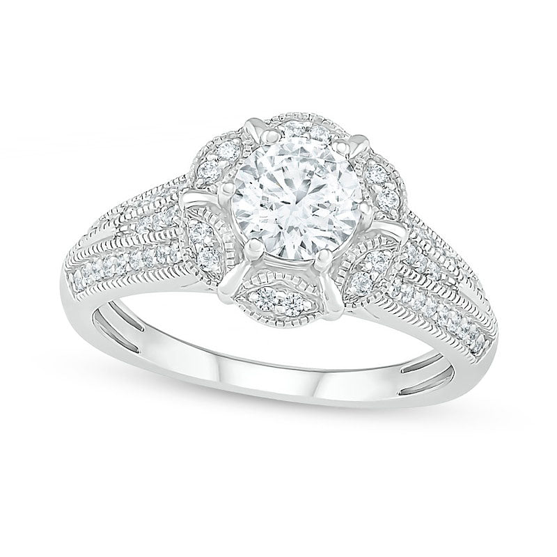 1.0 CT. T.W. Natural Diamond Frame Antique Vintage-Style Engagement Ring in Solid 10K White Gold