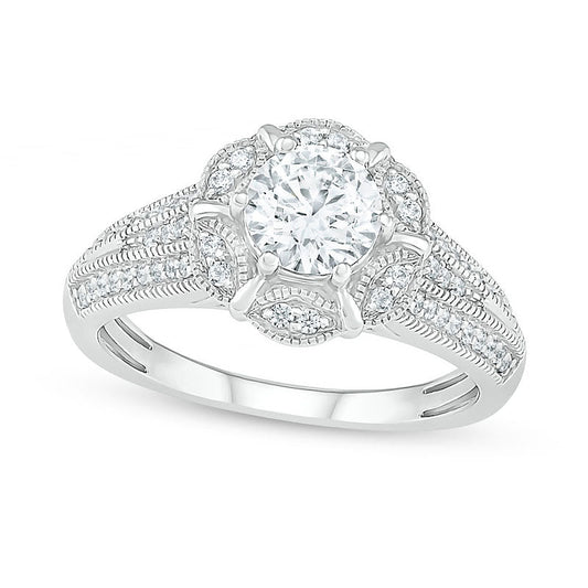 1.0 CT. T.W. Natural Diamond Frame Antique Vintage-Style Engagement Ring in Solid 10K White Gold