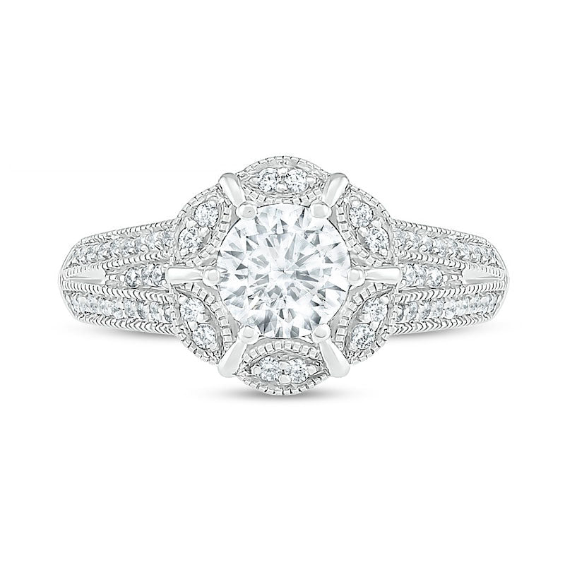1.0 CT. T.W. Natural Diamond Frame Antique Vintage-Style Engagement Ring in Solid 10K White Gold
