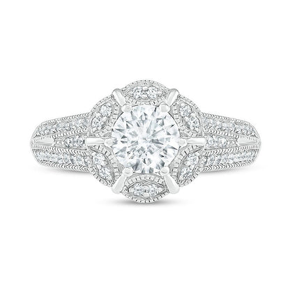 1.0 CT. T.W. Natural Diamond Frame Antique Vintage-Style Engagement Ring in Solid 10K White Gold